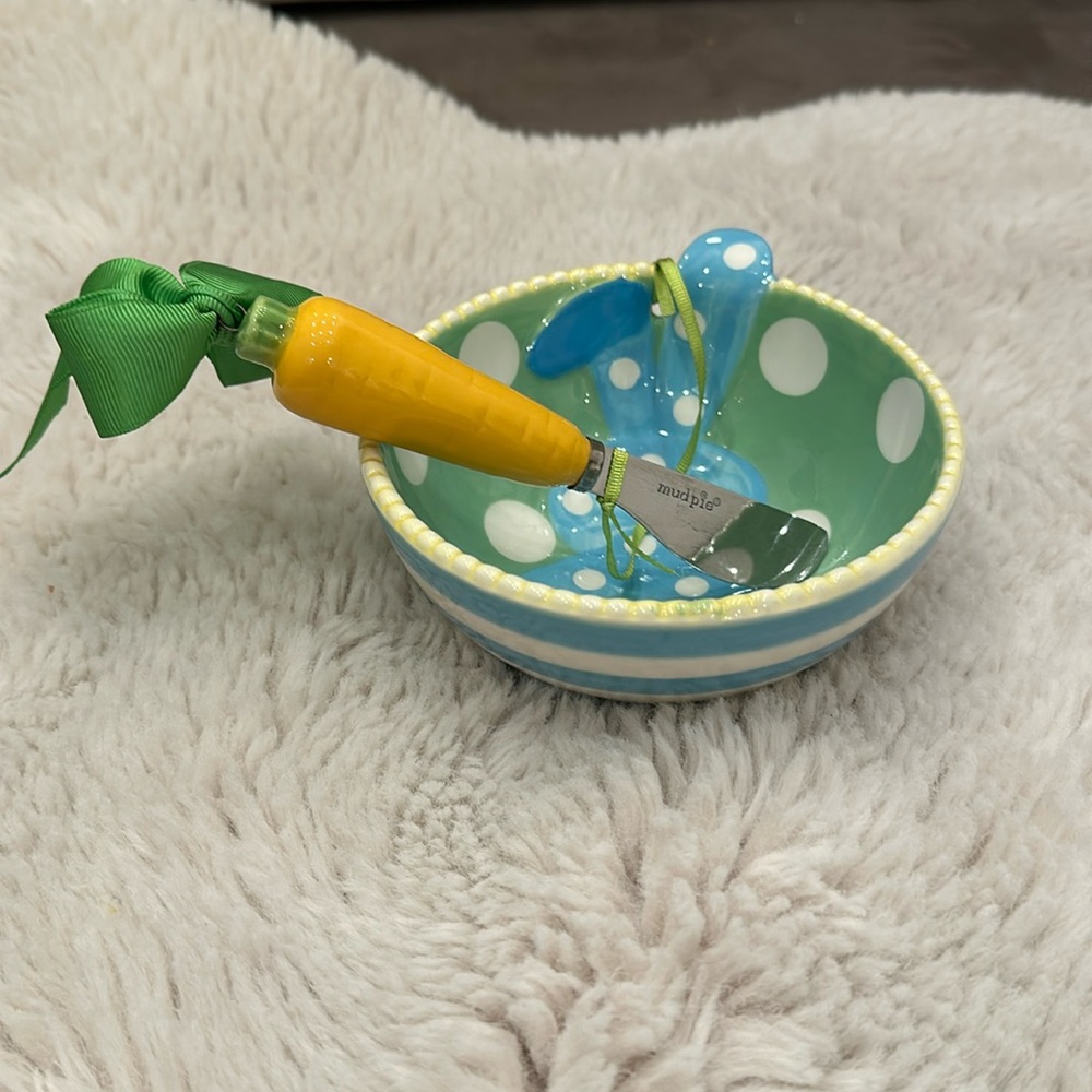 Mudpie Easter Dip or Candy Bowl with Carrot Spreader Spring Pastels